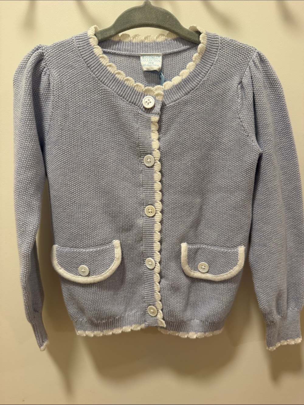 Edgehill Collection Light Blue and Cream Knit Cardigan for Kids 18 months